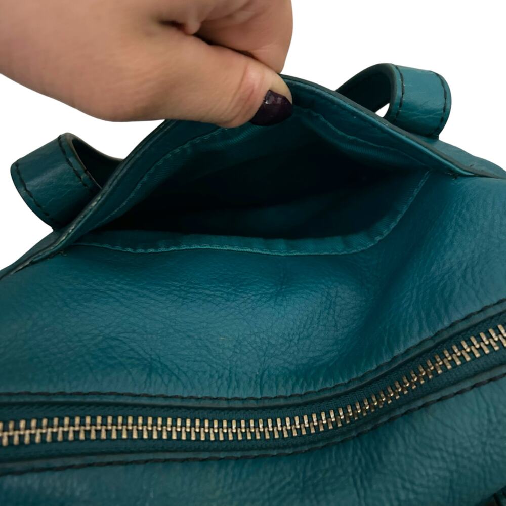 Fossil Teal Leather Distressed Sydney Satchel Purse - Picture 5 of 8